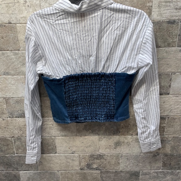 ❤️ ANTHROPOLOGIE DOLAN LEFT COAST DENIM KNIT SHIRTING TWOFER TOP SIZE XXS - Picture 6 of 11